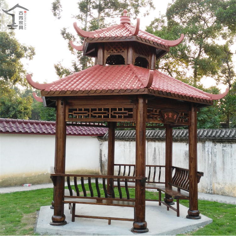 【双层木质亭子 两层带楼梯六角凉亭 可上人防腐木凉亭】价格_厂家