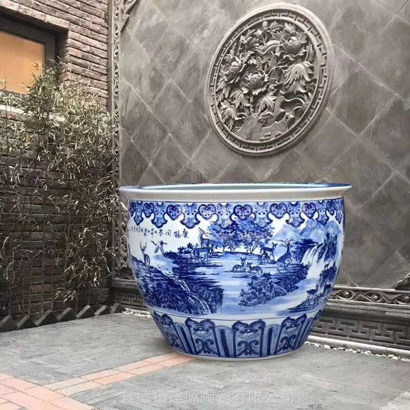 门海装饰陶瓷大缸摆件手工画陶瓷大鱼缸院子里养花养鱼大水缸