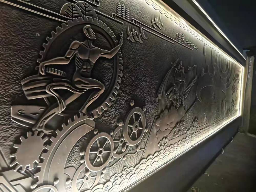 铜板浮雕铝雕刻不锈钢屏风隔断艺术景墙定制安装