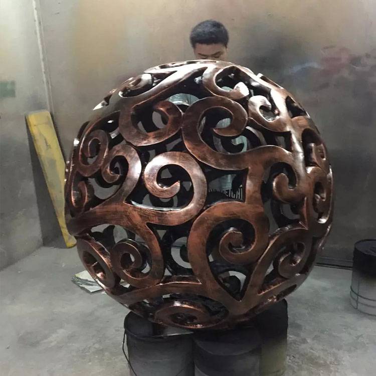 广州玻璃钢定制雕塑 古铜色圆形球体摆件 景区景观玻璃钢球体摆件