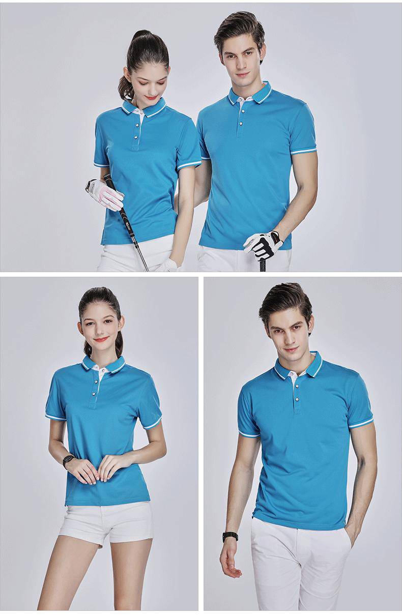 661时尚提花领铜氨棉拼色翻领夏季短袖工作服有领t恤定制印字刺绣