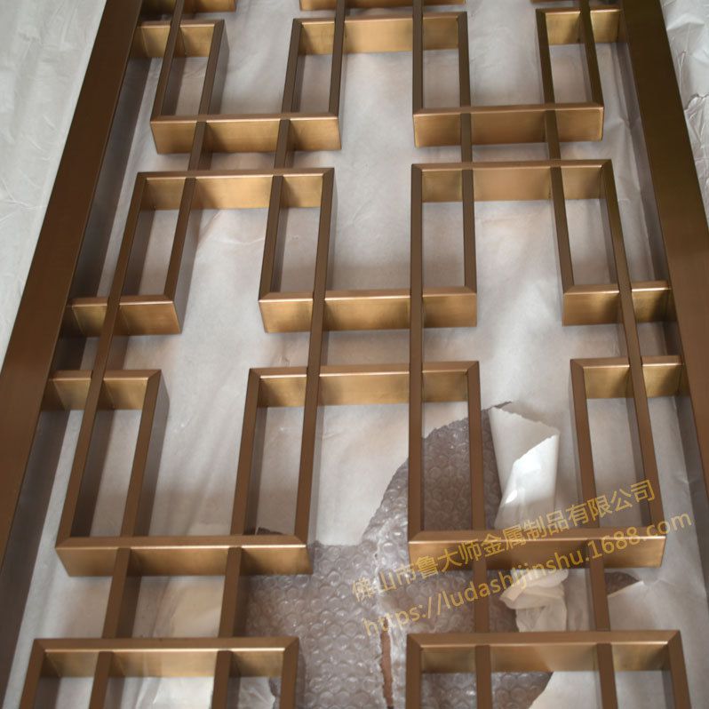 酒店花格玫瑰金不锈钢屏风隔断四字型屏风不锈钢方管点焊屏风