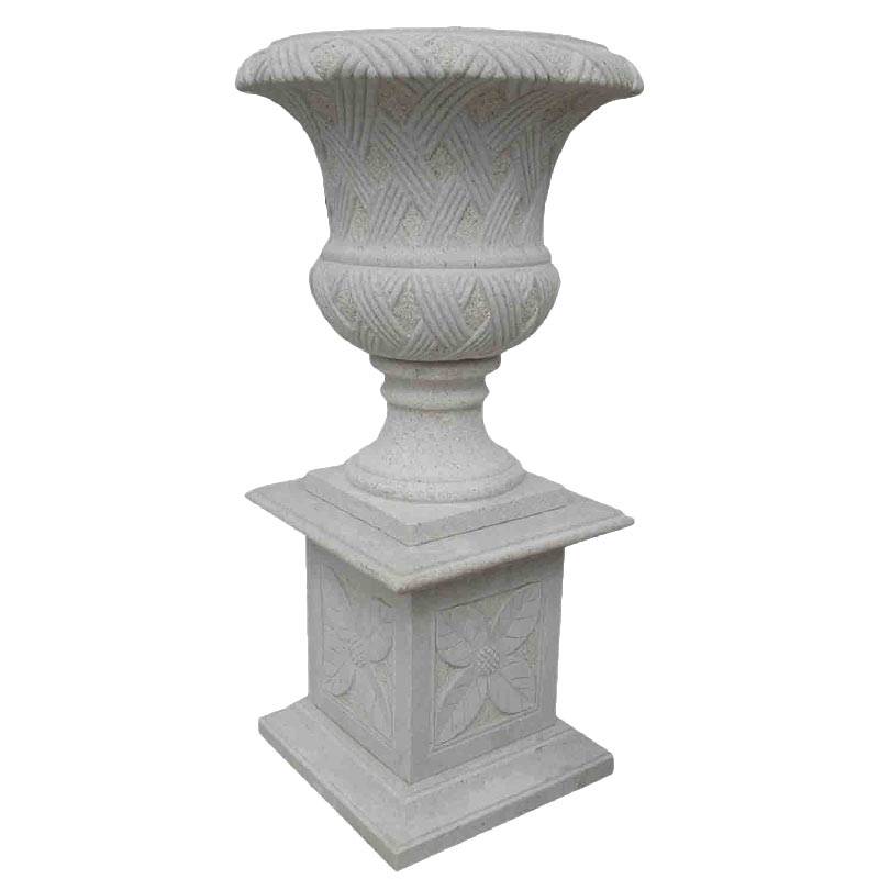 和之酒店门口石雕花盆花钵芝麻白石花盆款式设计别致可定制图片