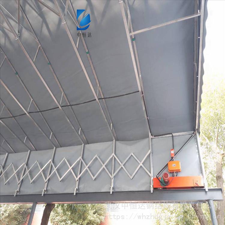 屋顶收缩折叠雨棚轨道悬空蓬电动仓库伸缩雨篷