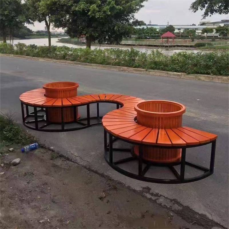 幼儿园靠背座椅红褐色塑木围树椅小区街道环形椅可定制