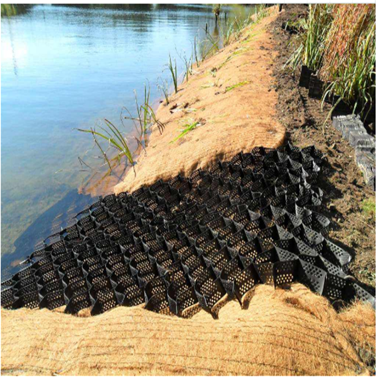 黑色花纹护坡用土工格室路基加固土土工网格支持定制