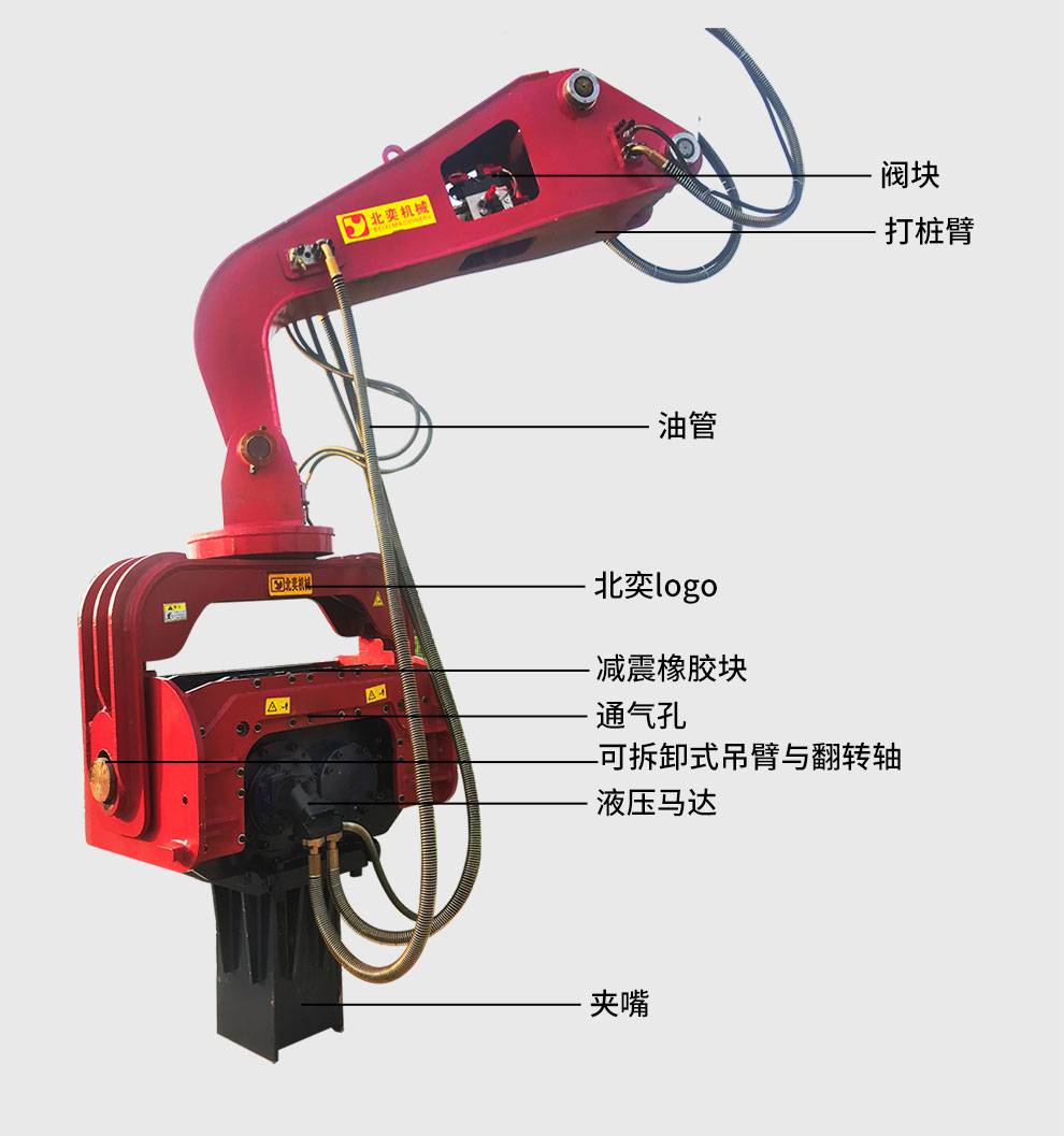 北奕机械液压振动锤打桩机拉森钢板桩光伏桩打拔一体机基坑基础打桩