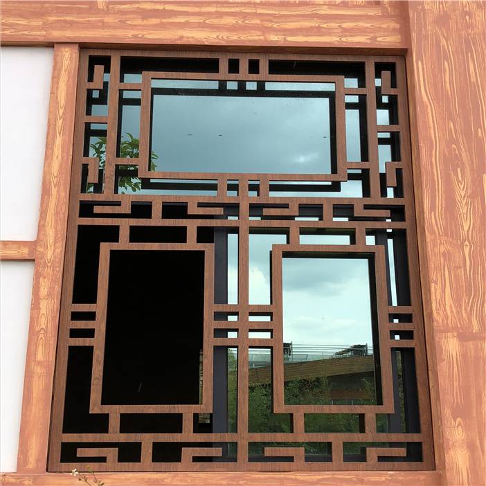 定制防盗网无焊接港式窗花防护栏阳台窗户木纹铝合金窗花
