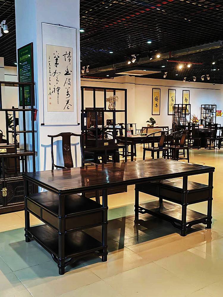 中山紫光檀家具品牌明式书房家具东非黑黄檀书柜素面简洁