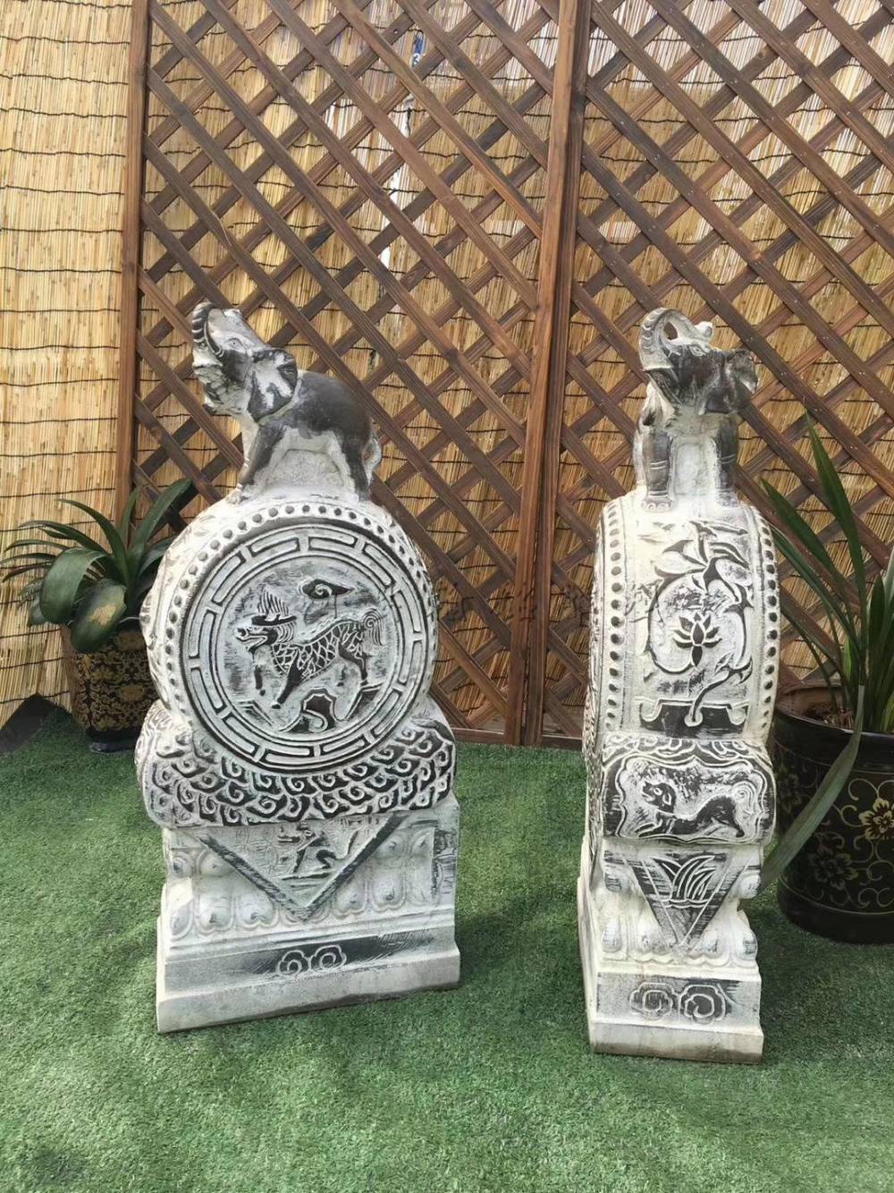 石雕青石门墩抱鼓石一对小象狮子仿古庭院别墅家用门口中式招财图片