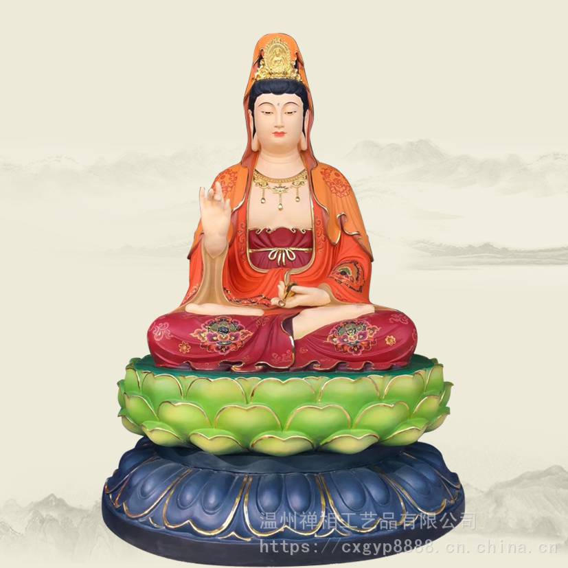 浙江佛像厂家生产观世音菩萨彩绘坐像观世音佛像报价