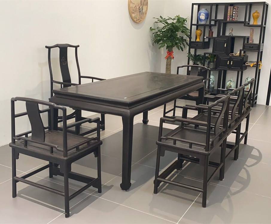 明代工艺红酸枝茶室家具做工优良紫光檀18米办公茶桌插套