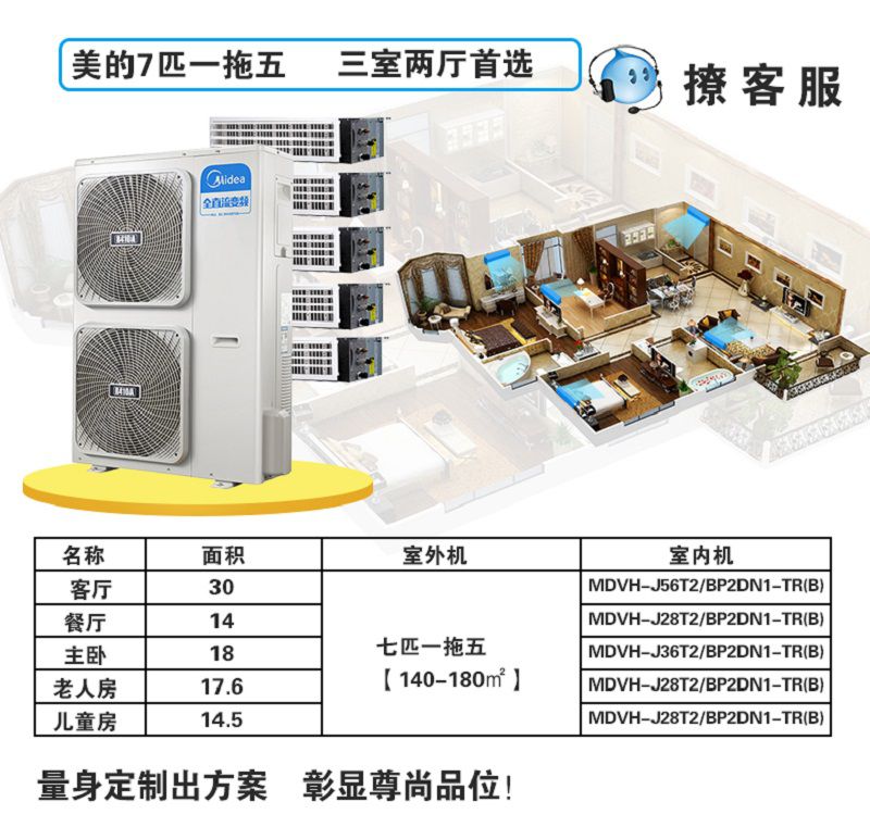 北京美的家用中央空調銷售安裝 美的空調一拖三四五 美的風管機一拖六