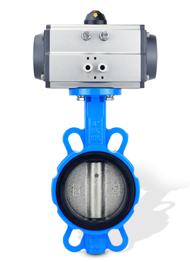 at型气动蝶阀d671x16q气动软密封蝶阀对夹式球墨板球墨体蝶阀气动对夹