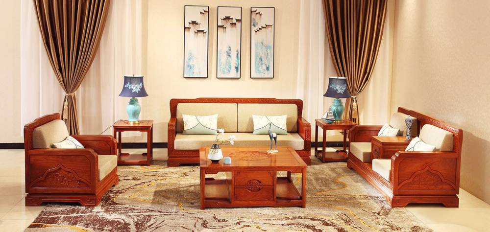 新中式客厅沙发组合黄山品牌红木家具荷塘月色沙发6件套图片
