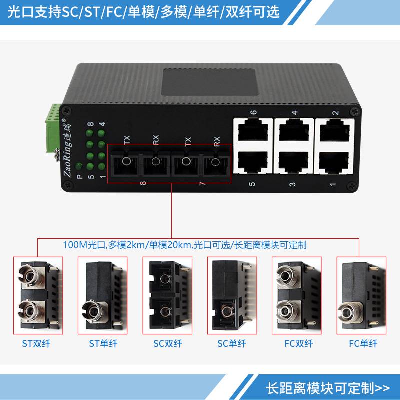 高速公路監控系統項目導軌式非管理型交換機百兆2光6電4口poe供電光纖