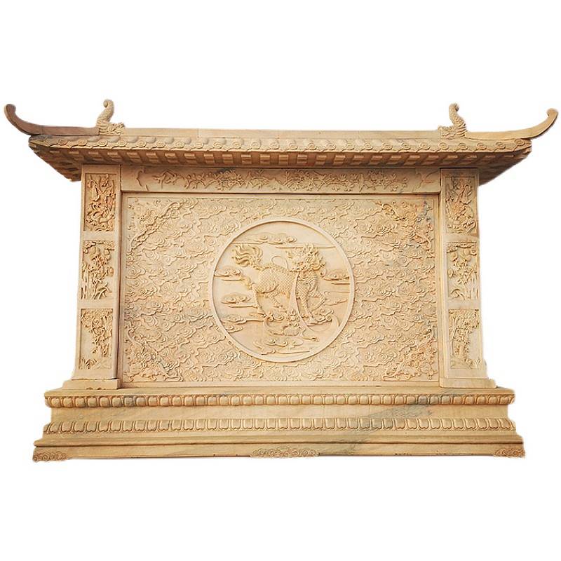 内蒙古鄂尔多斯天然晚霞红影壁墙大型景观装饰浮雕照壁雕刻精细濠景