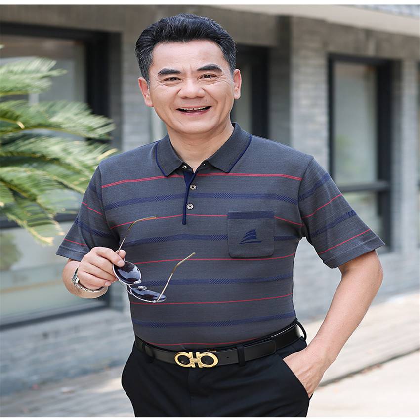 山东日照尾货45岁中年条纹短袖农村赶集男纯棉t恤早市地摊货赶集清货