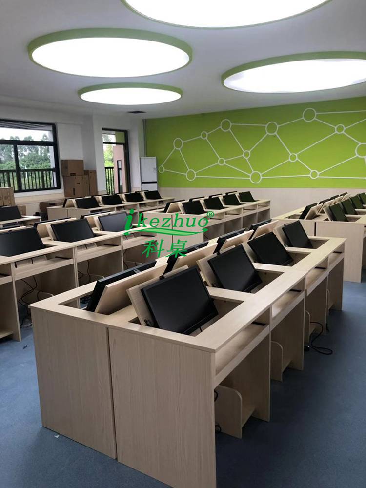翻转电脑桌学校学生电教室培训机房多媒体计算室电脑翻转桌