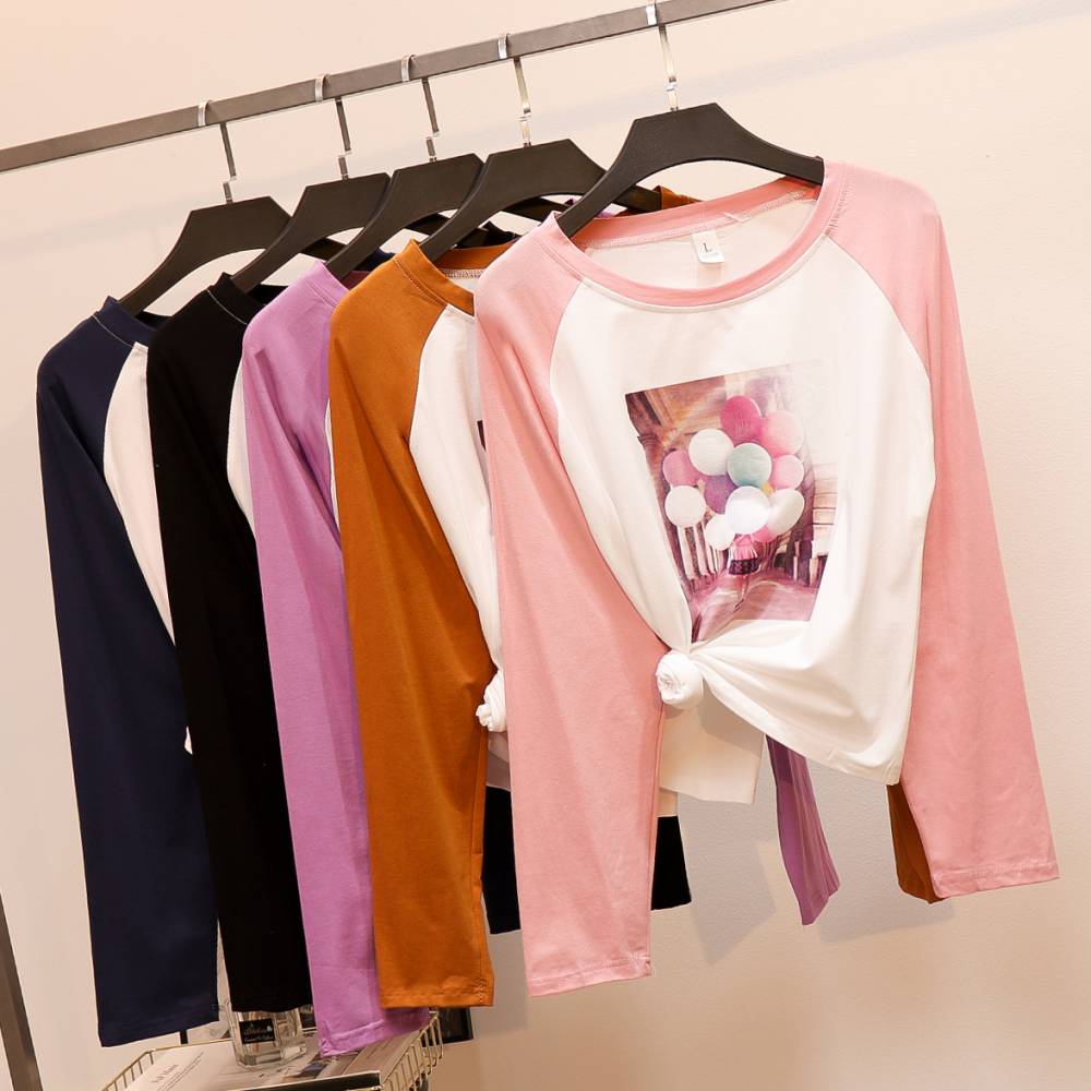 福建厦门大码休闲印花打底衫宽松女装长袖纯棉t恤3元服装按斤称批发