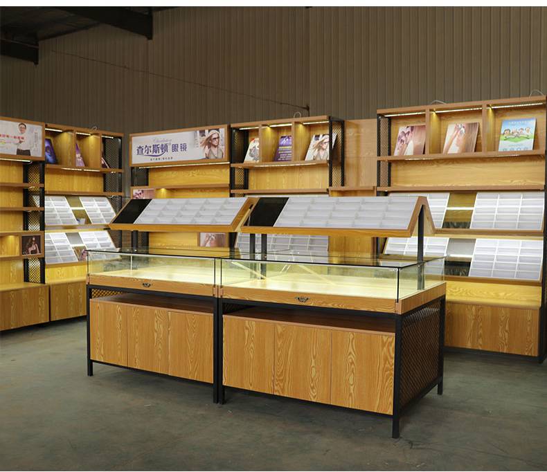 阳江钢木结合眼镜柜台精益眼镜展示柜烤漆眼镜柜量身定做