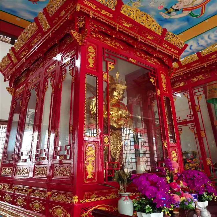 寺庙木雕佛龛雕刻厂家大型佛像木雕佛龛定做正圆万佛殿木雕佛龛价格