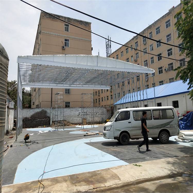 厂房收缩棚架空电动推拉雨棚效果图设计生产太白