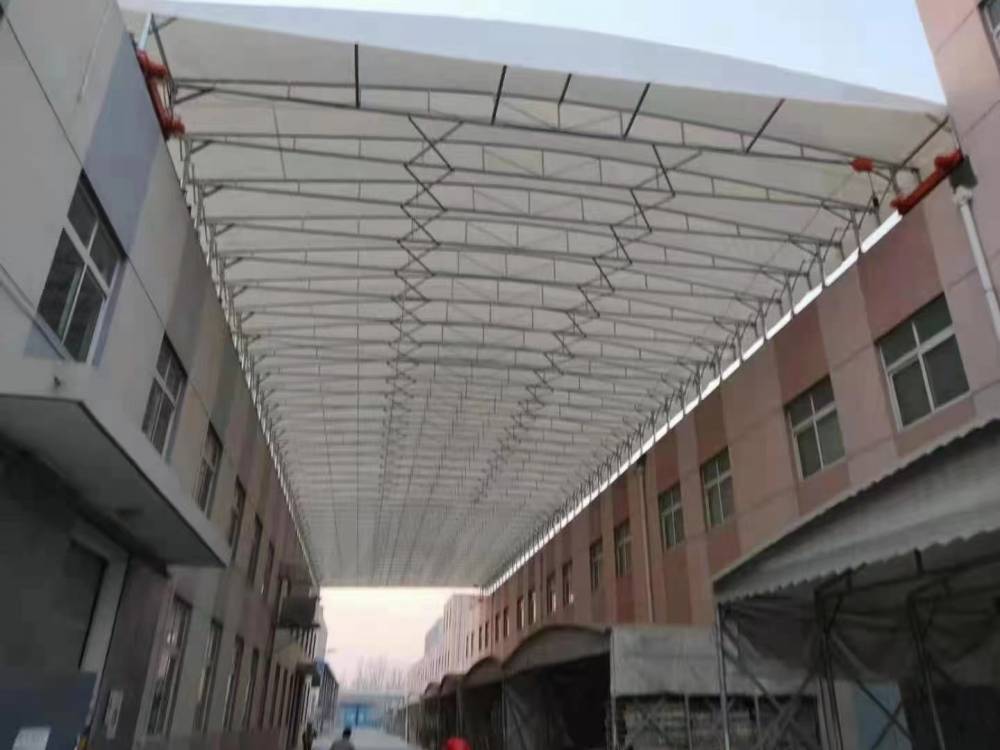 保定大型电动推拉棚厂房屋顶伸缩雨棚物流园临时仓储堆货折叠雨篷