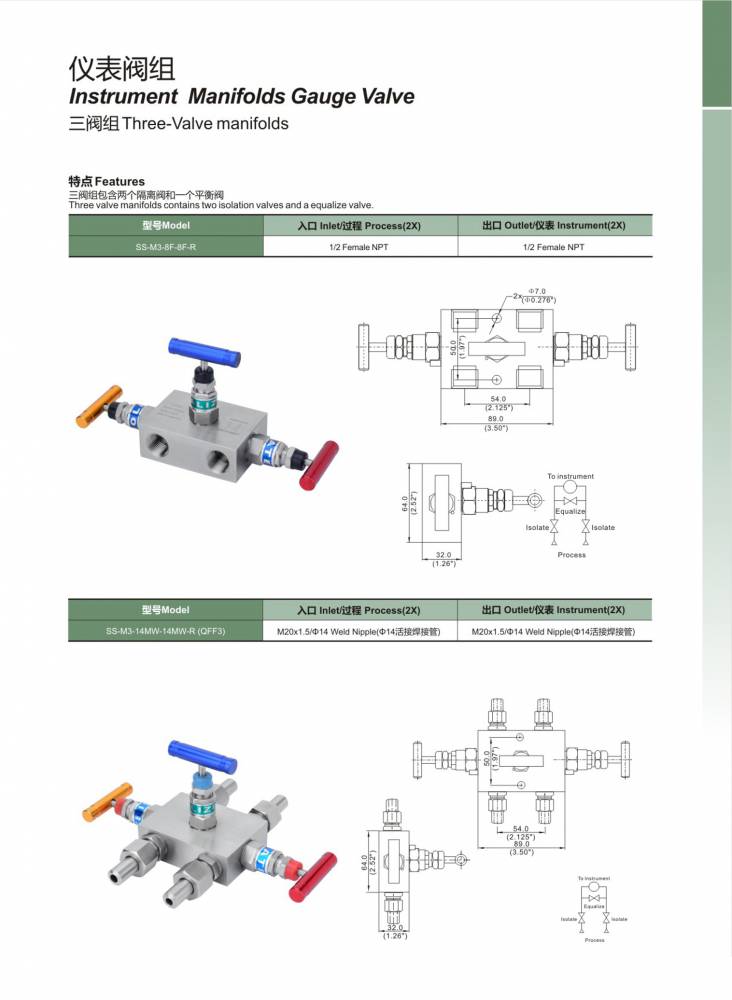 美國(ptare)品牌ss-m3-14mbw-r進口qff3型三閥組由高,低壓閥及平衡