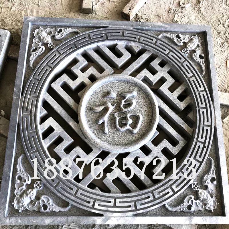 石雕镂空窗花大理石浮雕窗花装饰石材雕刻石头窗户可定制