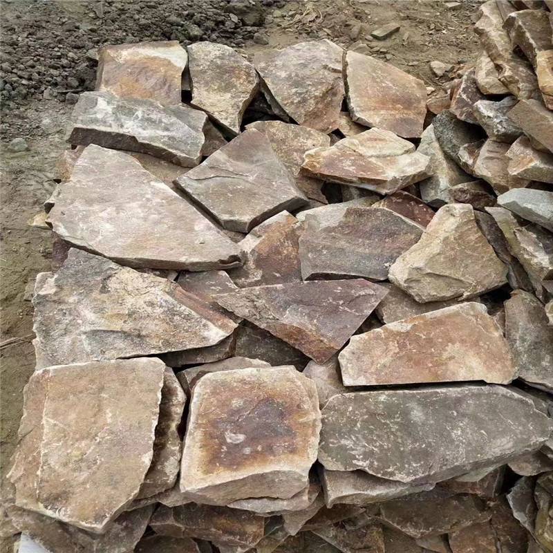 24公分浅黄色碎拼石材黄锈乱型石板园林黄色板岩