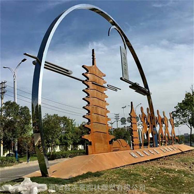大型不锈钢圆环牌楼门头雕塑定制公园小区商场装饰摆件永景园林