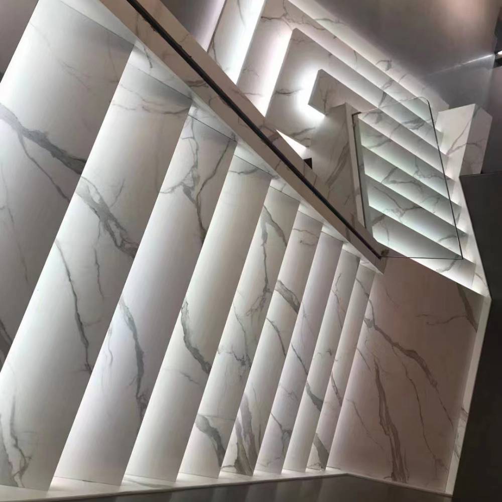 浅灰色暖色意大利灰岩板桌面厨房石面石材长方形酒柜底座门槛人造