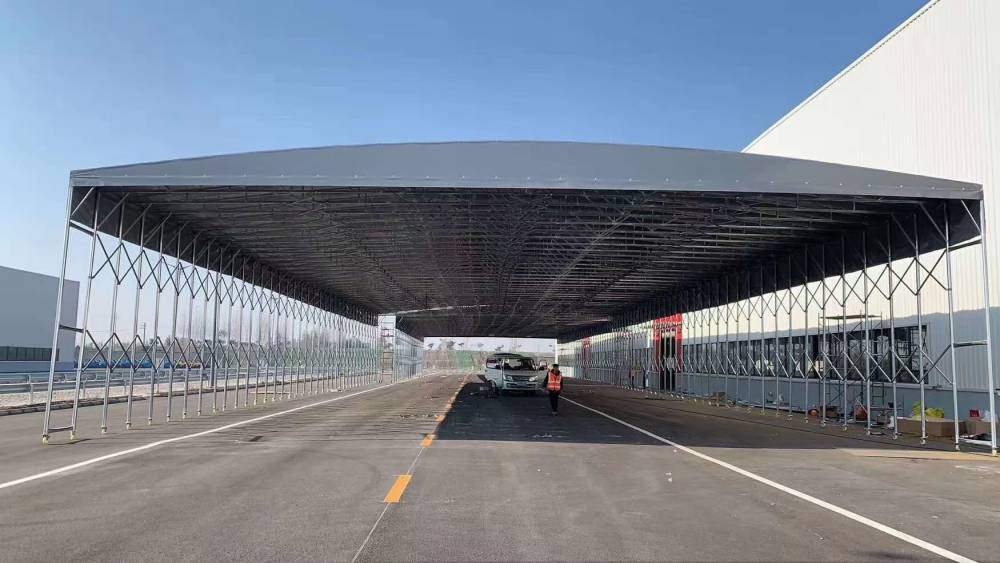 河南南阳移动推拉棚户外电动推拉雨蓬活动篷折叠遮阳蓬伸缩厂区仓储棚