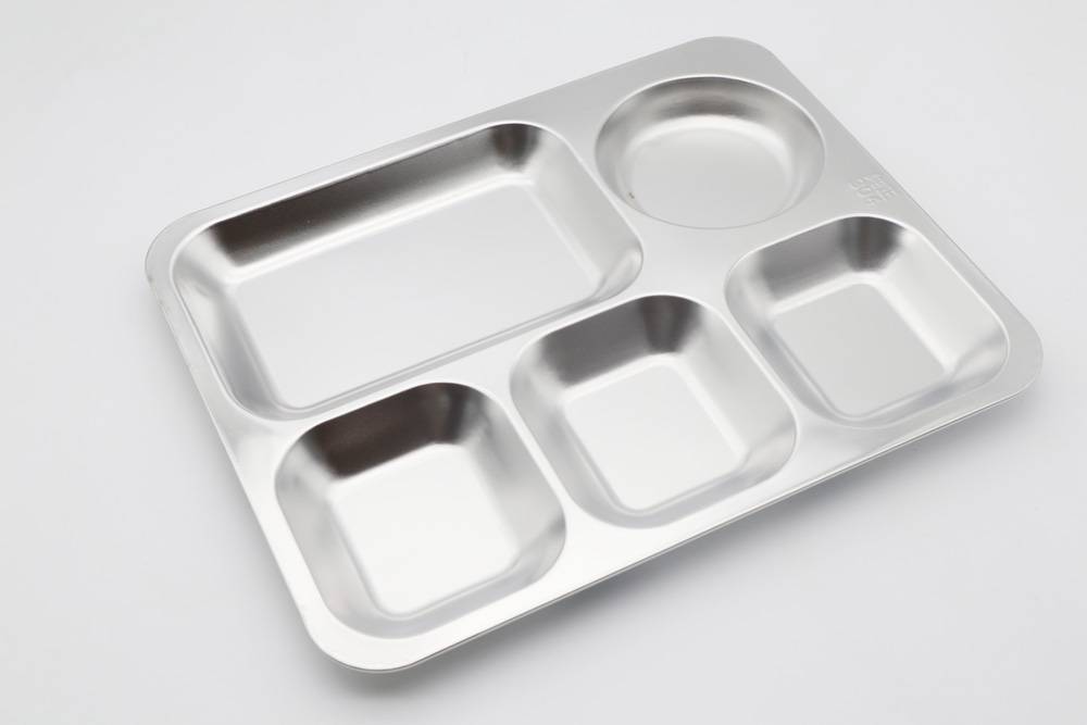 食品级304不锈钢五格餐盘食堂五格浅款餐盘不锈钢学生五格分菜盘