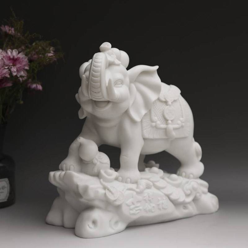 动物雕刻汉白玉石雕小象艺术品收藏摆件