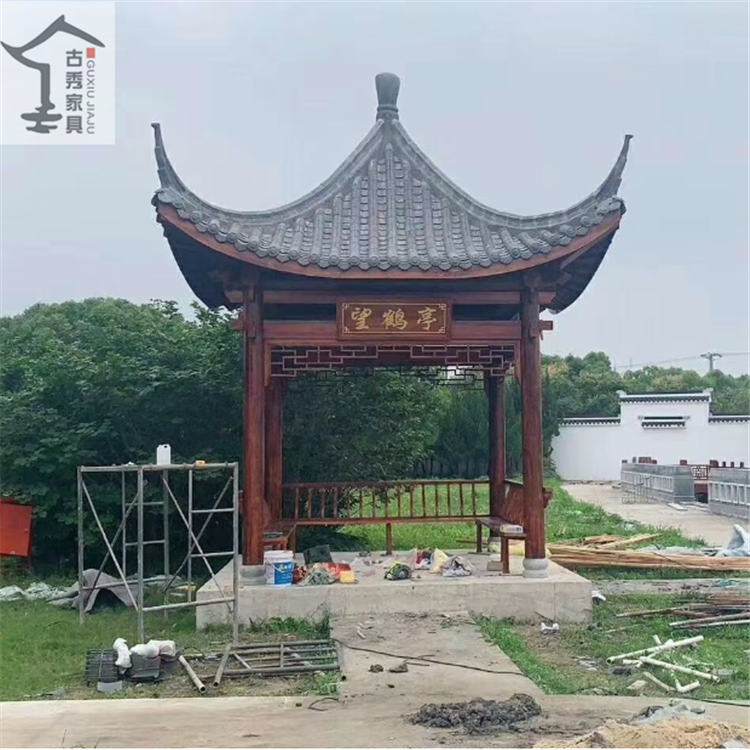 山顶四角古建实木凉亭中式飞檐圆柱凉亭古典景观防腐木亭子