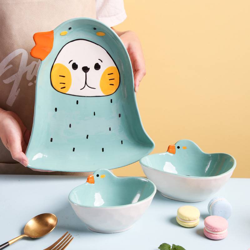 可爱卡通动物陶瓷造型碗盘吃饭碗面碗创意碟子儿童家用早餐盘