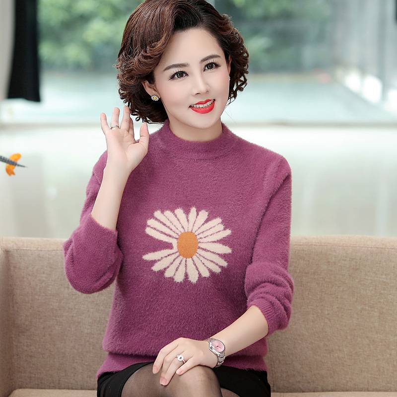 广州沙河服装批发宽松保暖毛衣上衣妈妈时尚洋气中老年妈妈女可以***的衣服