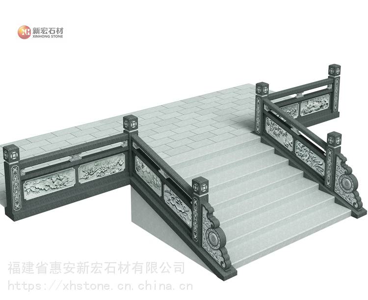 青石雕刻栏杆 中式浮雕工艺 传统四合院石雕