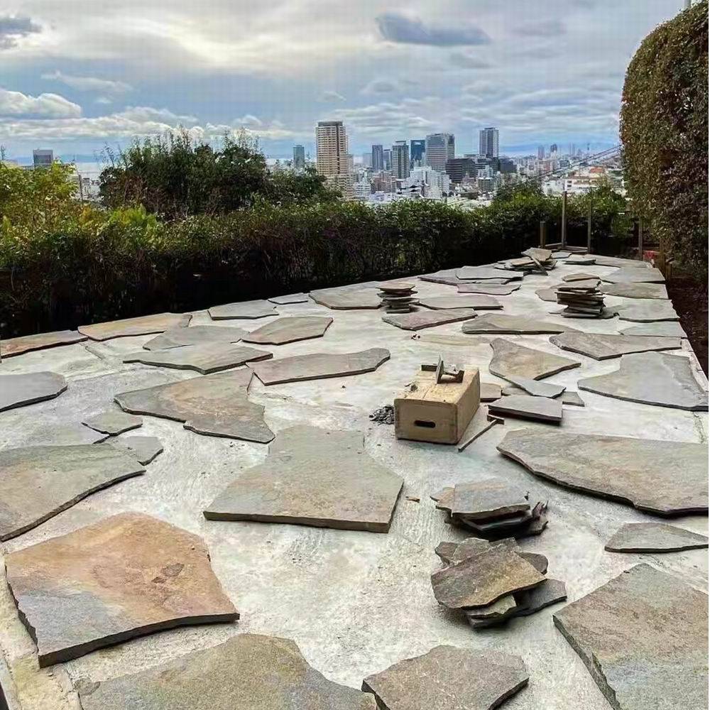 灰色铺路片石景观垒墙毛片石板岩碎拼乱石片图片