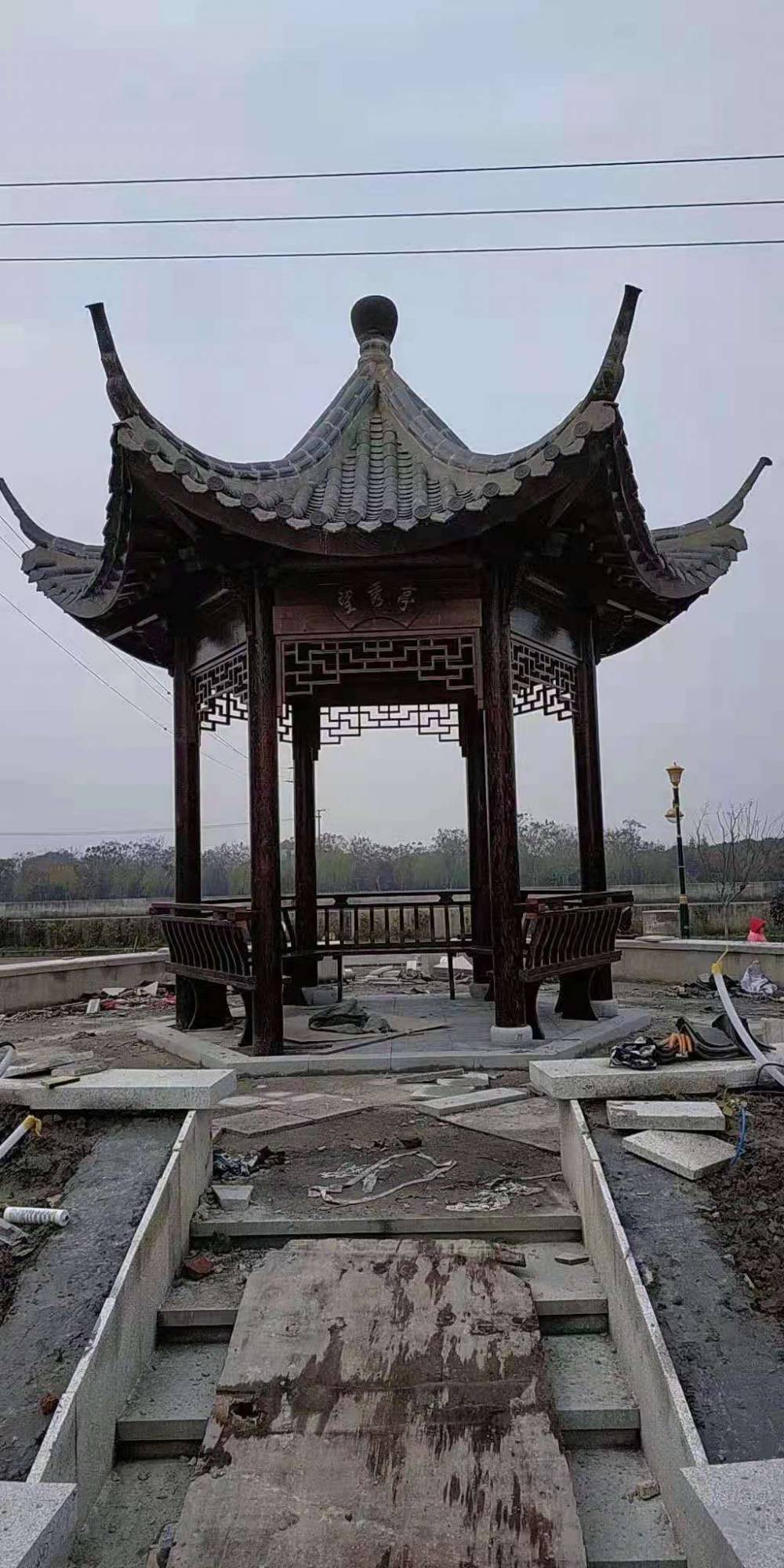 榫卯结构四角凉亭效果图防腐木古建六角亭子图片大全