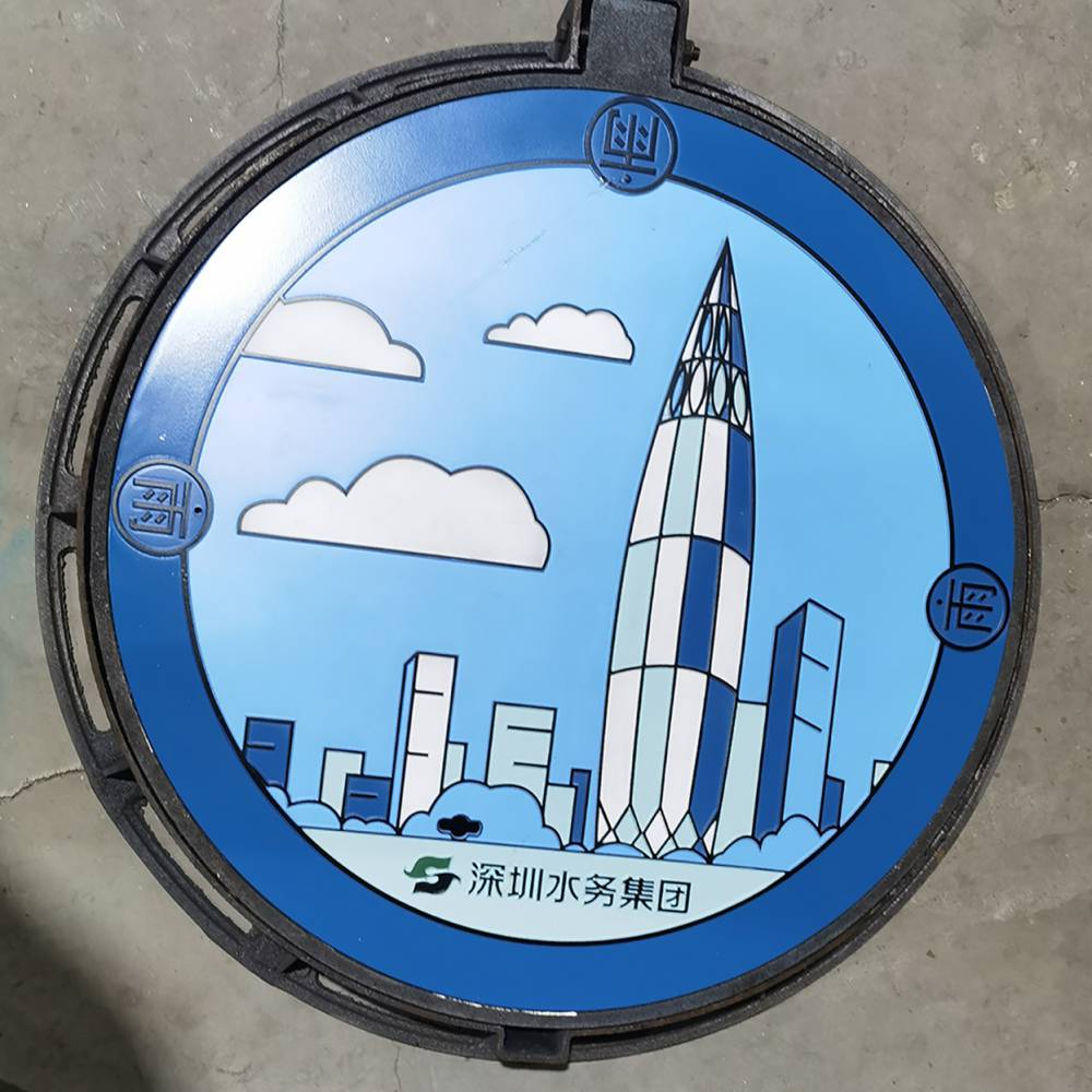 金属一体浮雕多彩色浮雕井盖雨水井盖方形球墨铸铁图片