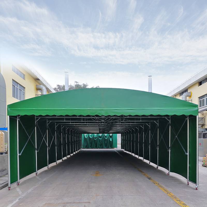 湘粤大型仓库推拉棚茂名定做户外活动伸缩帐篷移动轨道电动遮阳蓬图片