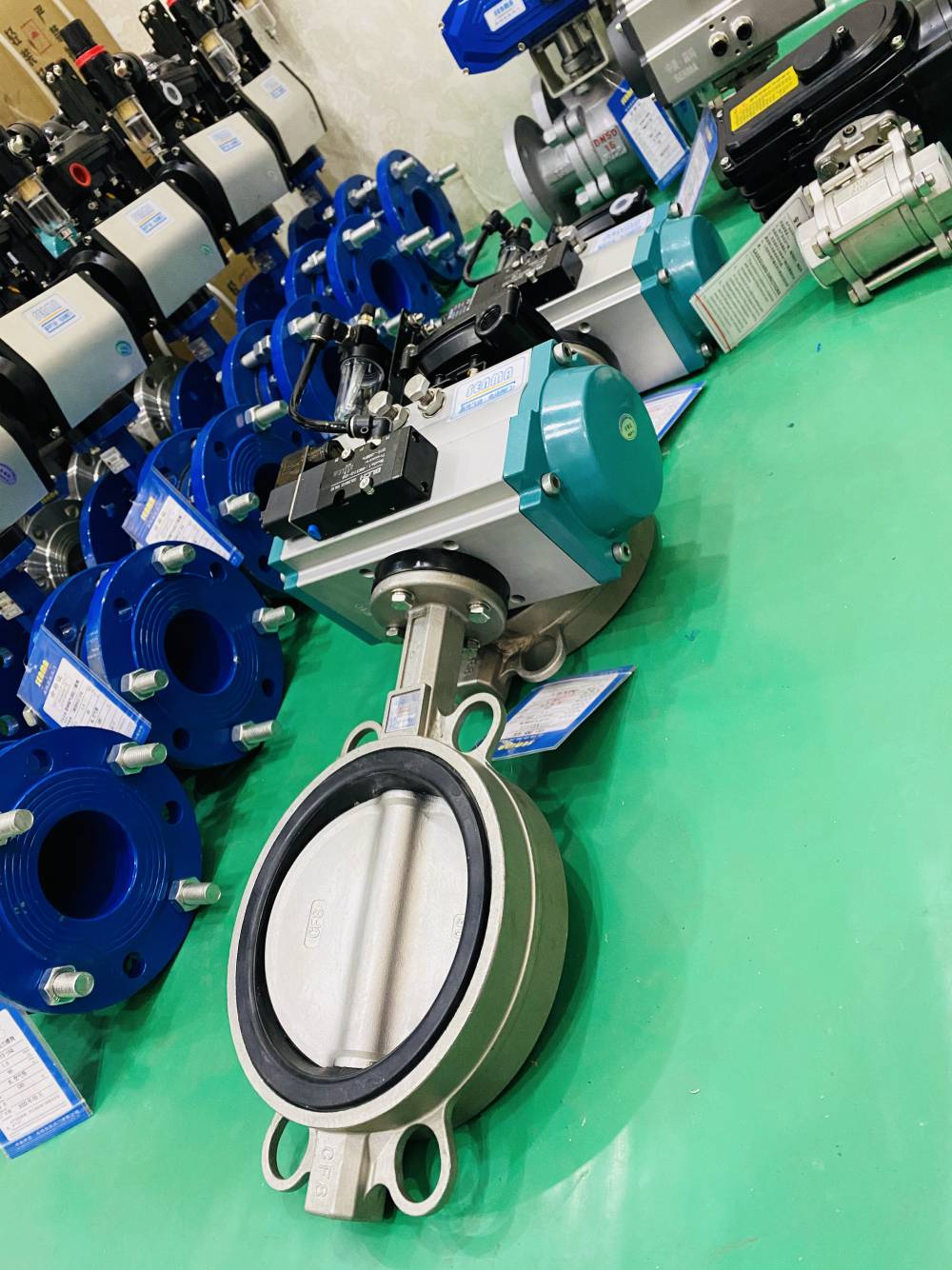 senma电控气动蝶阀smd671j16p不锈钢对夹式带电磁阀