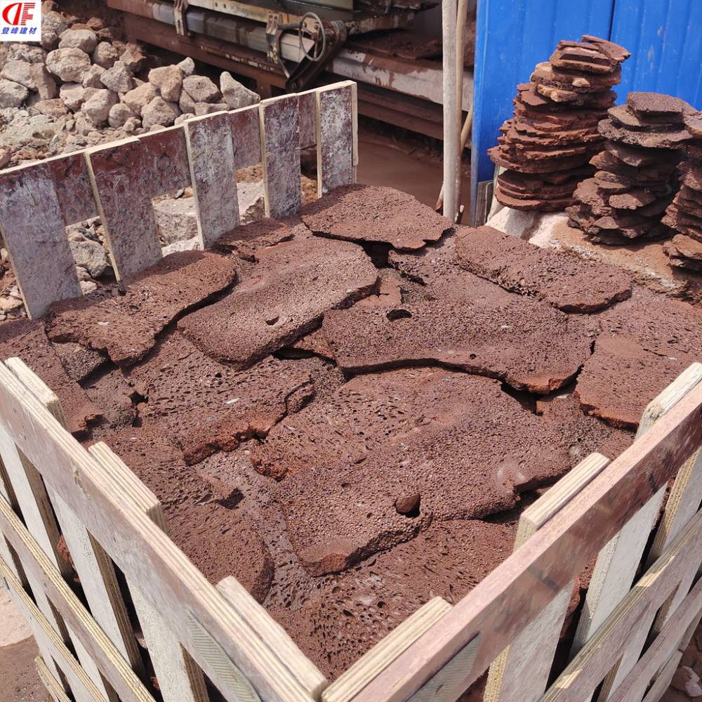 红色火山石乱拼登峰火山岩自然边两面切半切