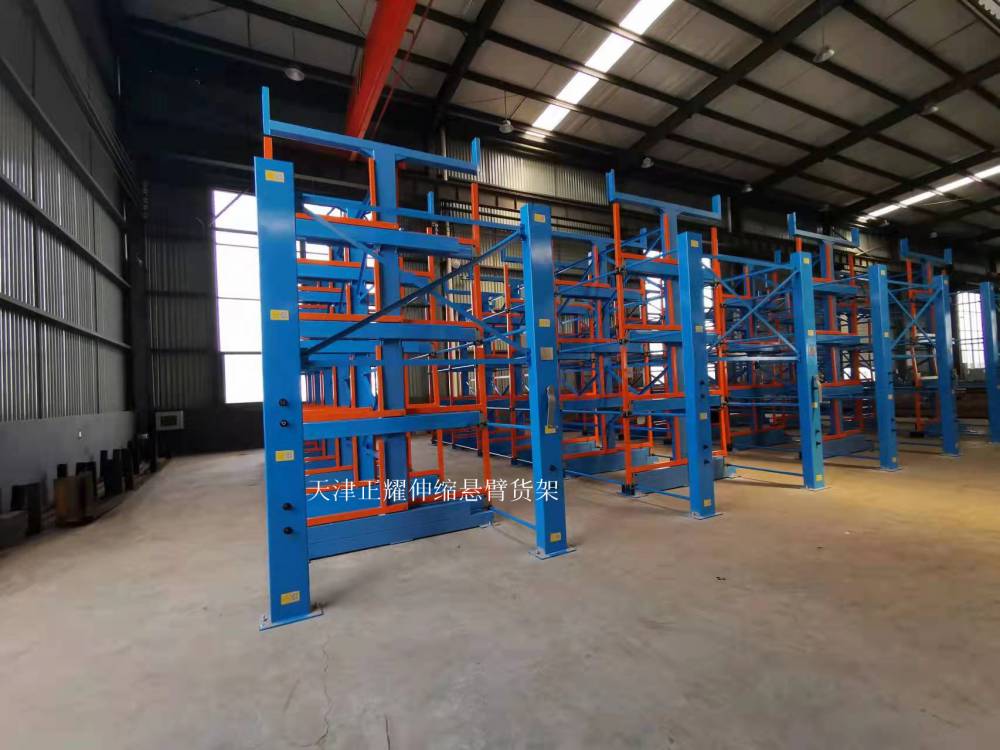 电动伸缩管材货架图片高承重圆钢架6米钢管放置案例