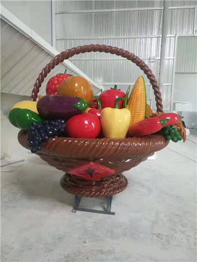 【仿真水果竹蓝玻璃钢模型 篮子果蔬雕塑广场景观摆设 菜篮不锈钢道具