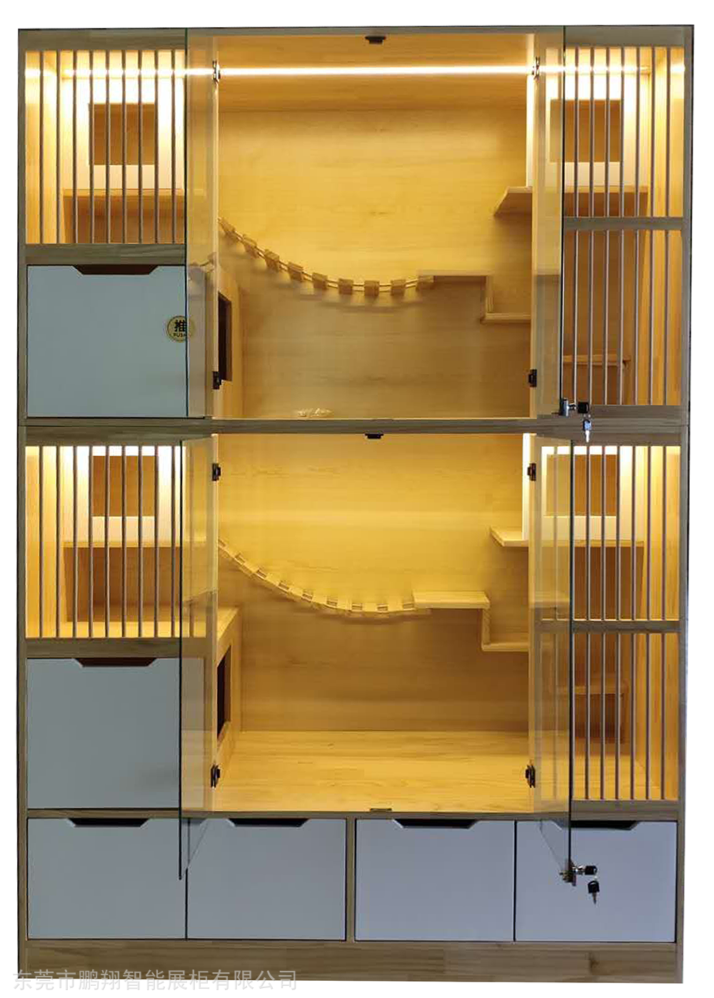 实木猫柜定制宠物店展示柜三层别墅玻璃猫房猫屋