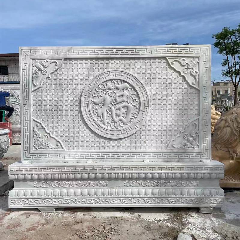 河南濮阳汉白玉石雕影壁墙中式照壁迎门石壁画影壁墙雕刻厂家